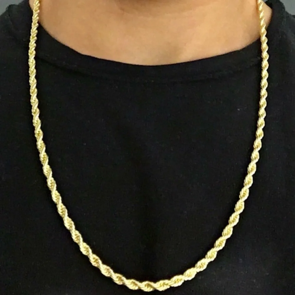 Gold Chain Rope Chain Necklace 4mm With Gold Cross Crucifix Pendant Set - Picture 6 of 6